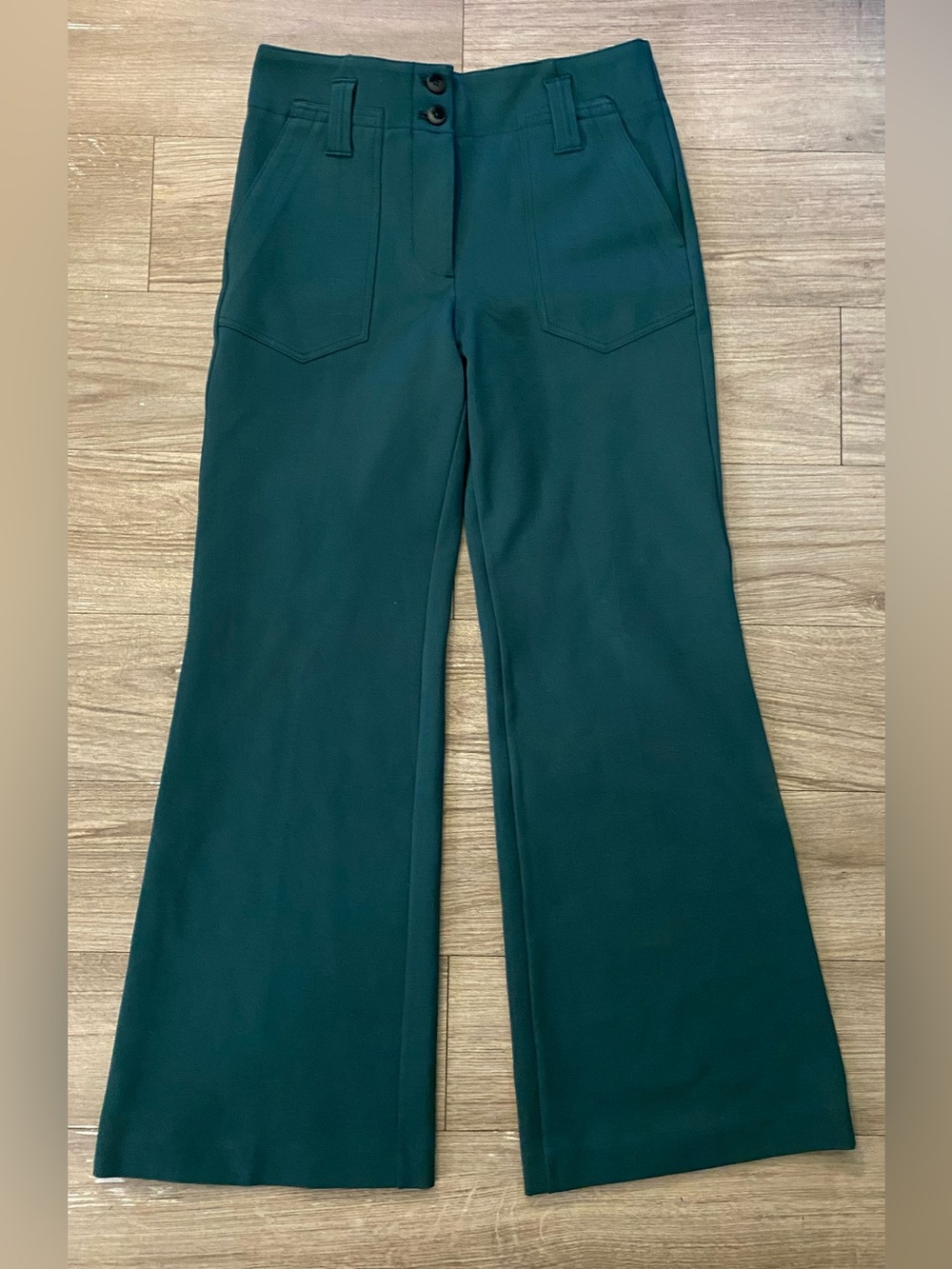Maeve Anthropologie The Naomi Dark Green Wide-Leg High-Rise Trousers